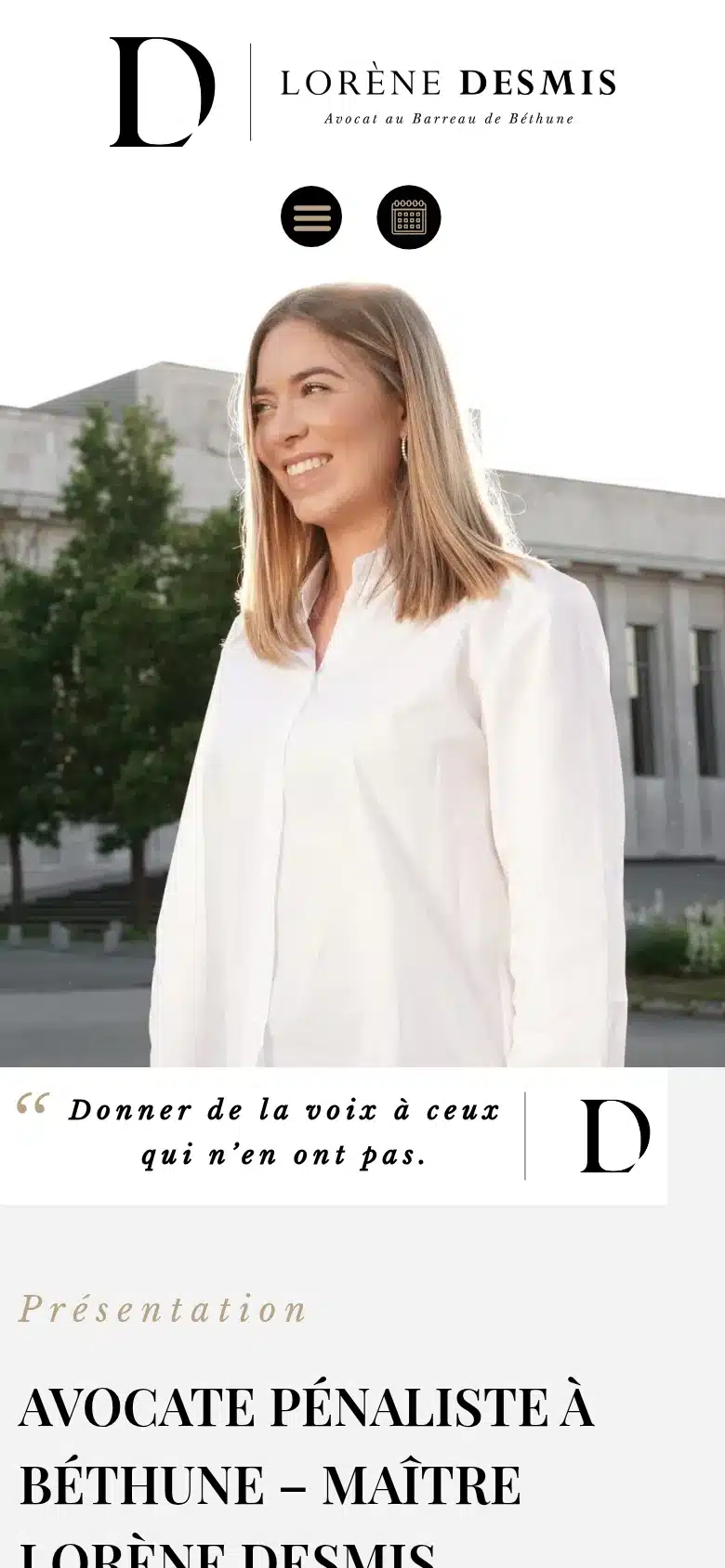 Page d’accueil du site Avocat Desmis sur mobile