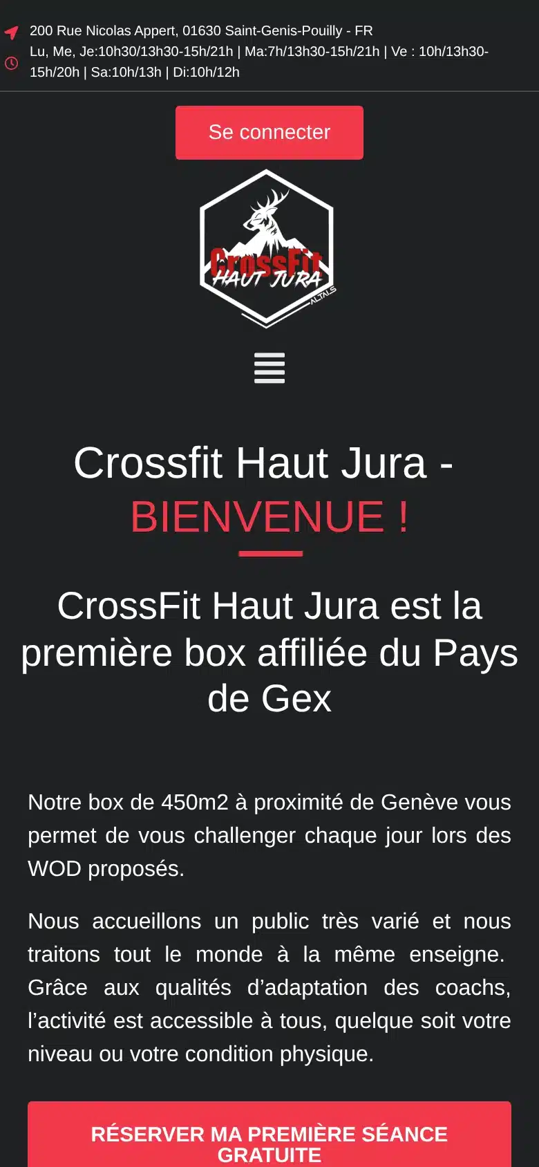 Page d’accueil du site CrossFit Haut Jura sur mobile