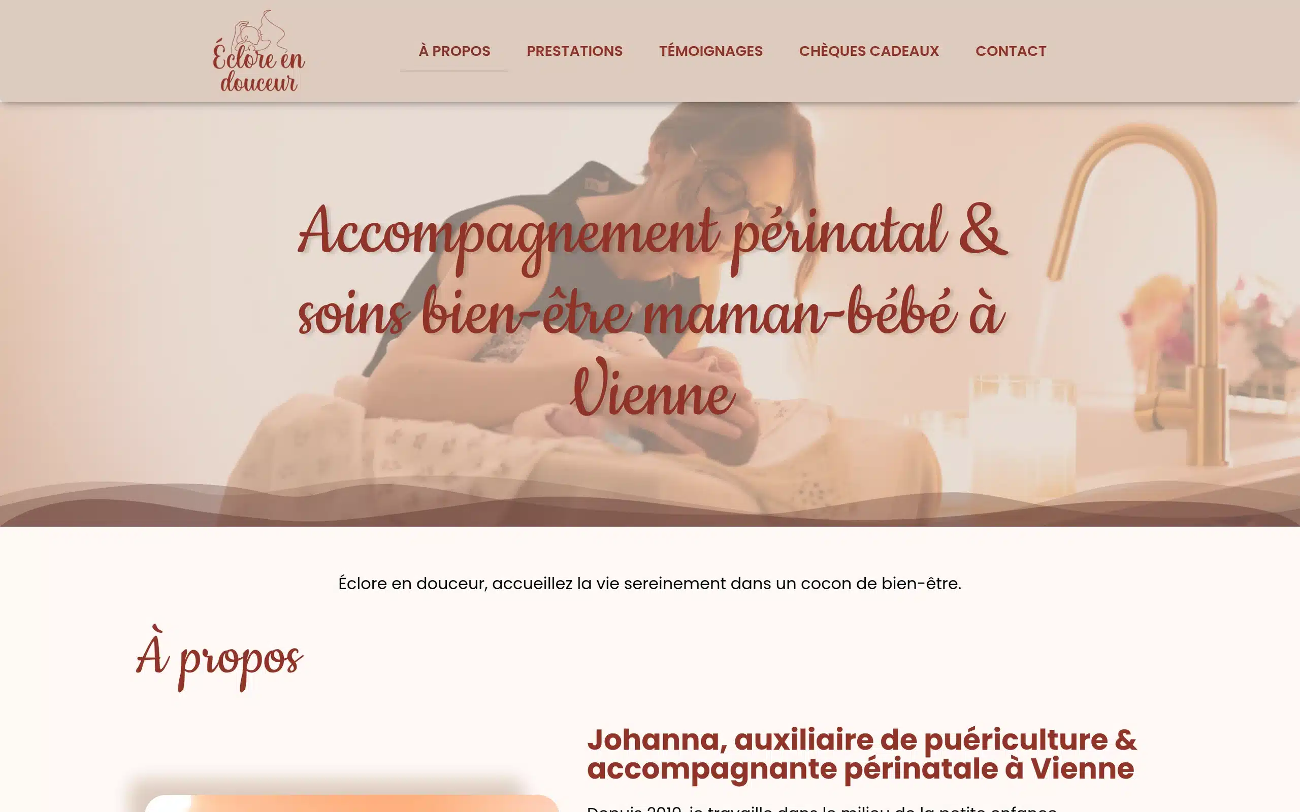 Accueil du site Éclore en douceur, consacré à l’accompagnement périnatal à Vienne