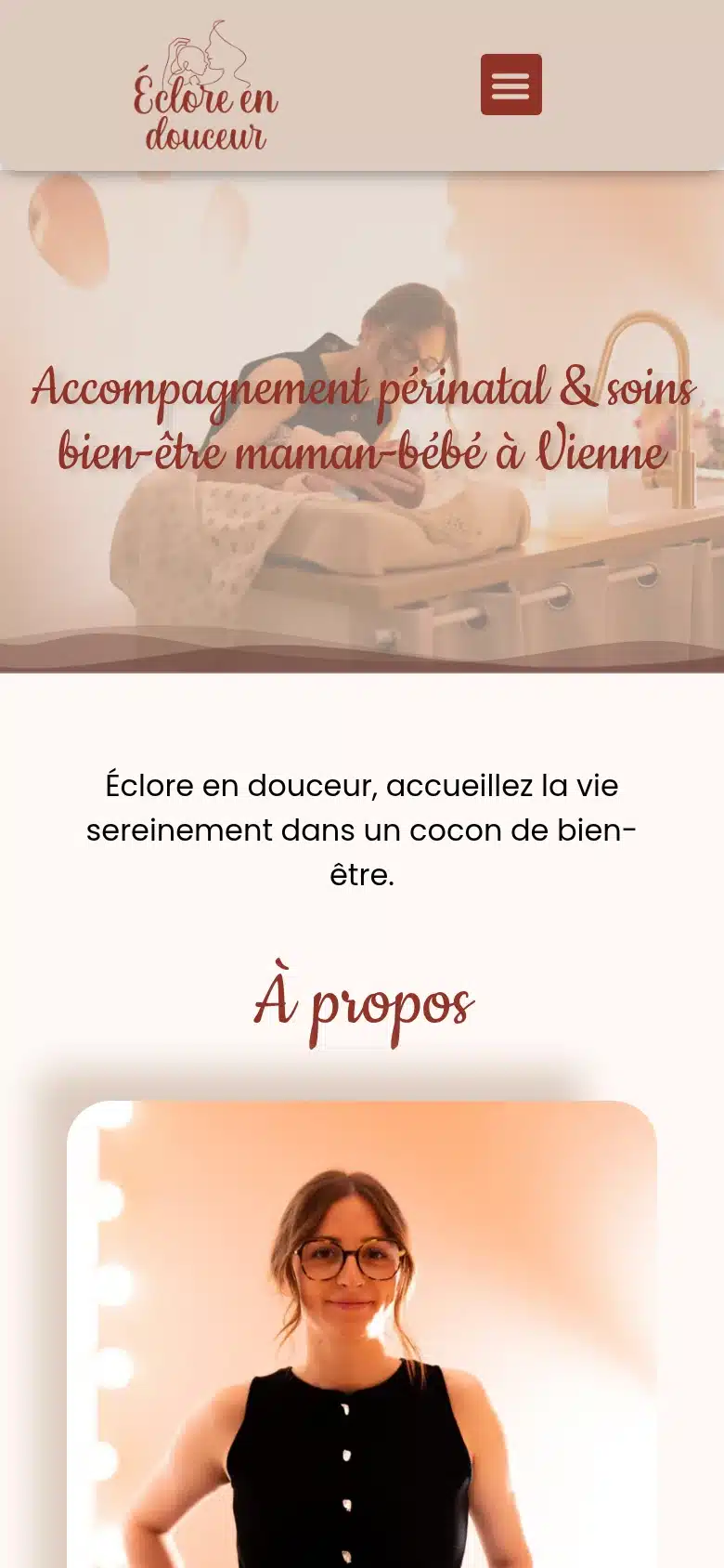 Page d’accueil du site Éclore en douceur sur mobile
