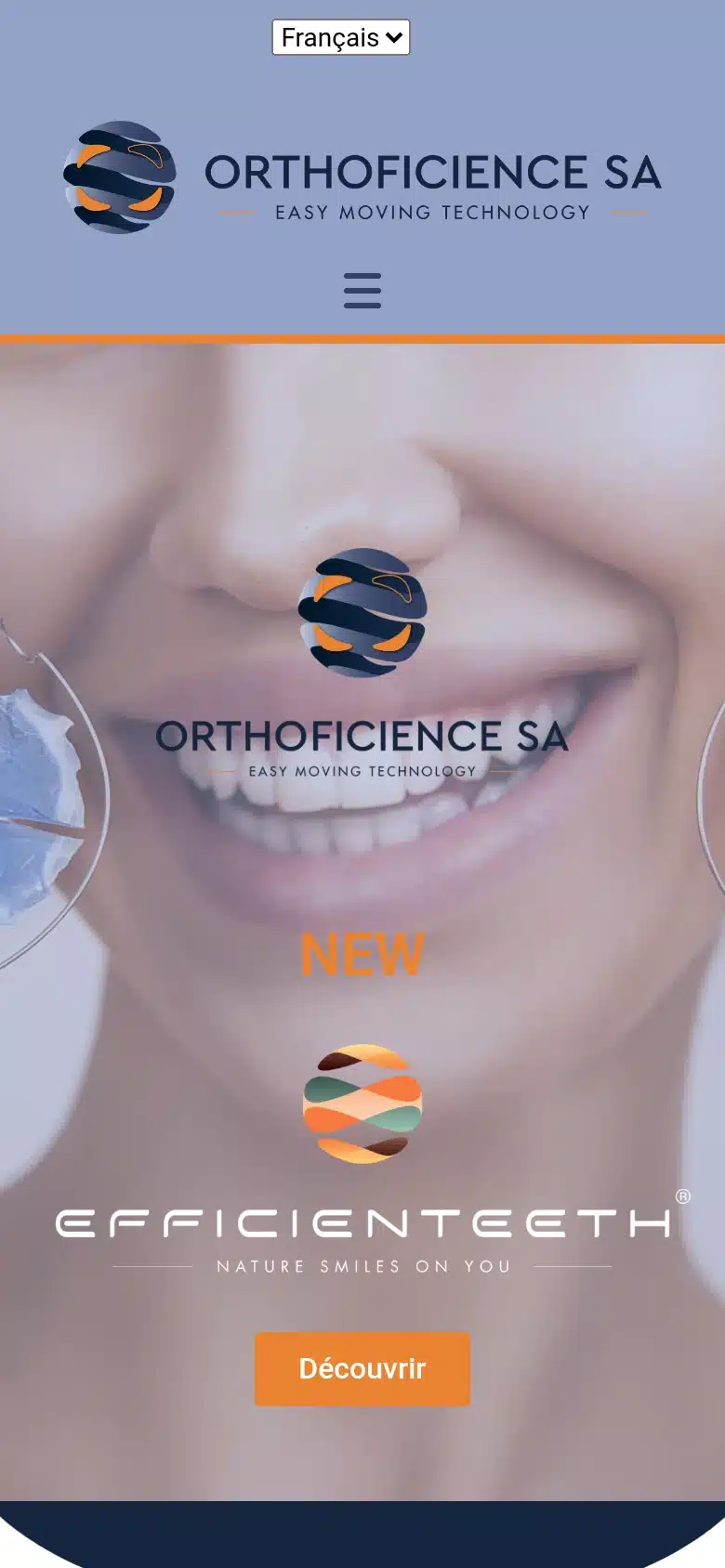 Accueil du site OrthoFicience dans sa version mobile