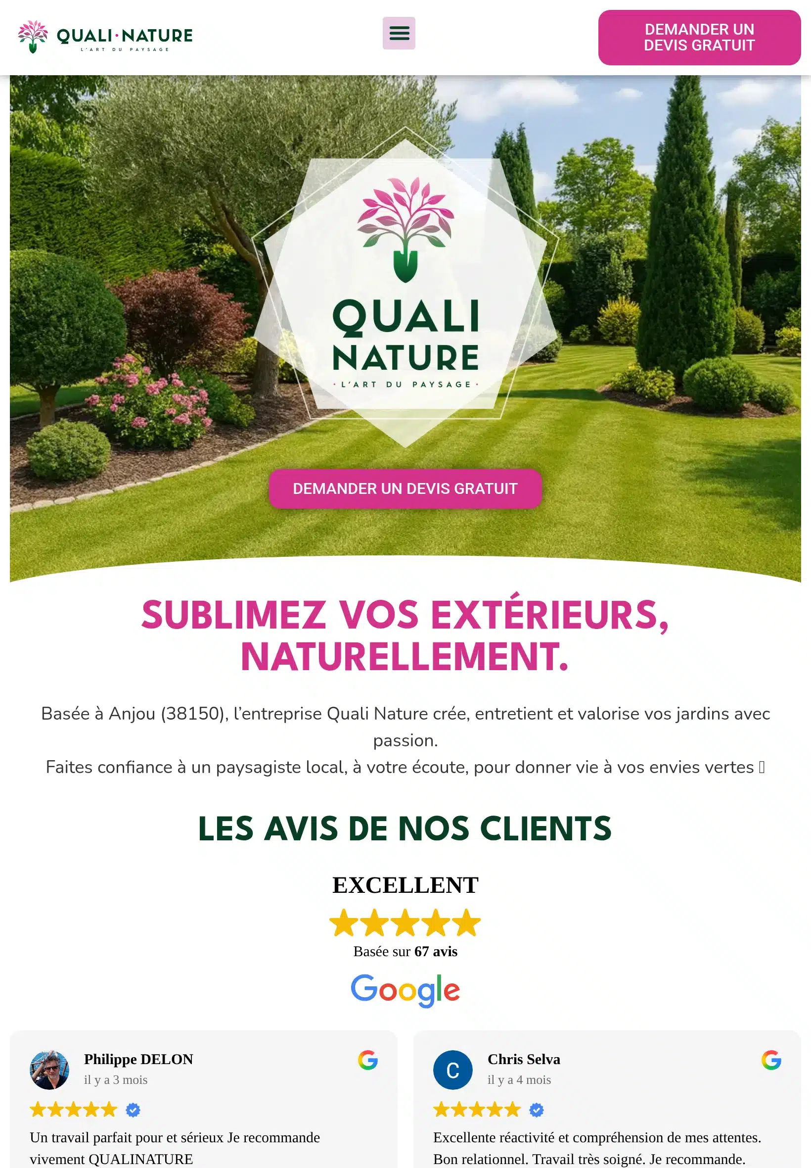 Page d’accueil du site Quali Nature, présentée sur tablette.