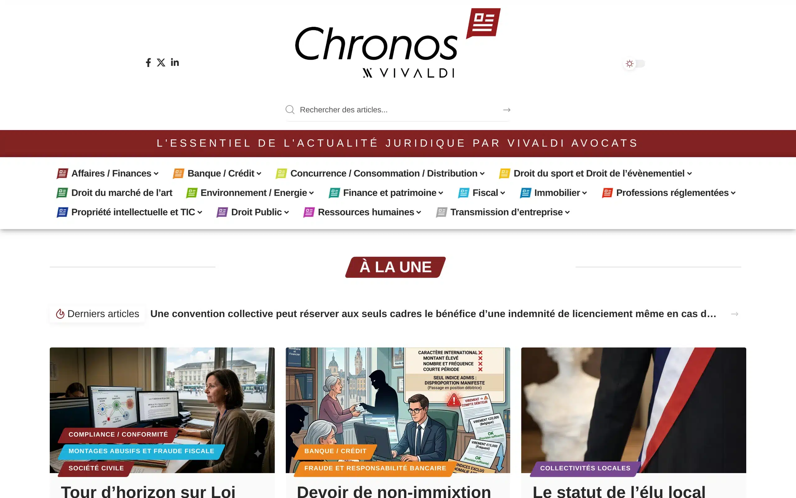 Accueil de Chronos by Vivaldi, avec les matières juridiques et les dernières publications