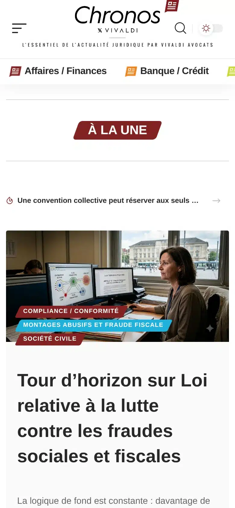 Page d’accueil du site Vivaldi Chronos sur mobile
