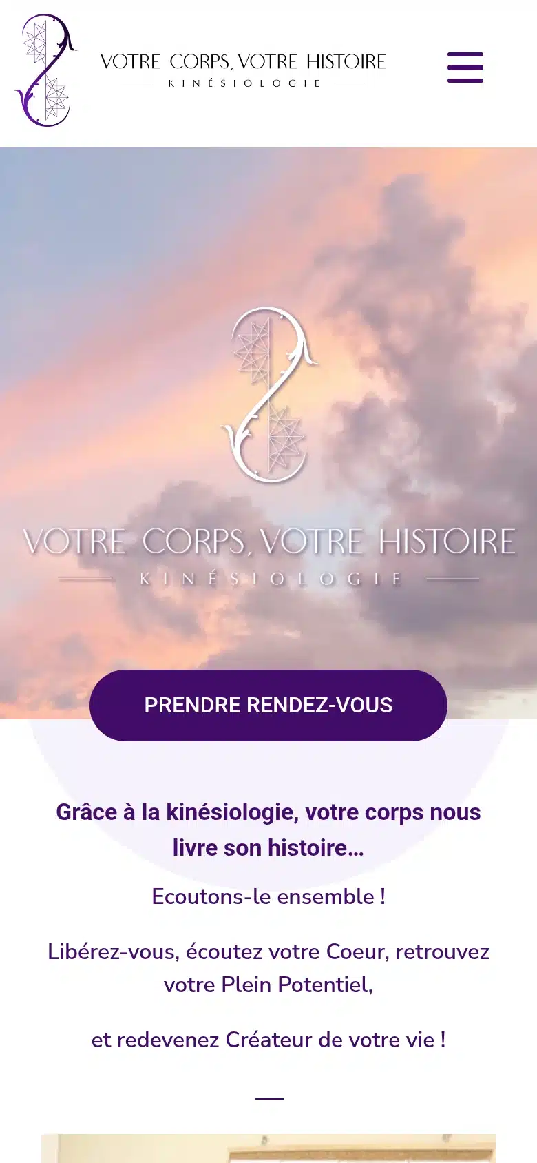 Page d’accueil du site Votre Corps Votre Histoire sur mobile
